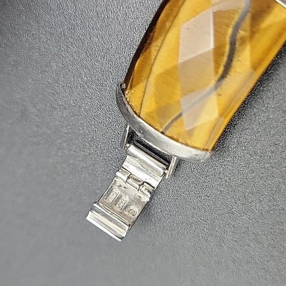 925 Sterling Silver Faceted Tigers Eye 5 Panel Mens Gemstone Bracelet Size 7 - Picture 5 of 14